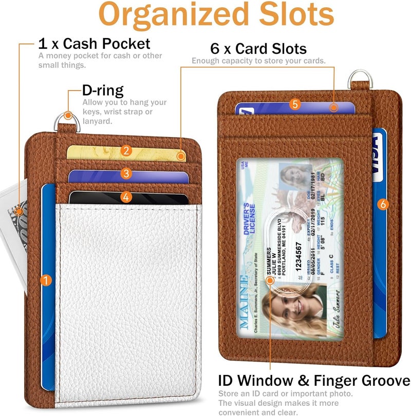 Yonlevres Credit Card Holder Slim Wallet Women, Minimalist RFID Blocking Small Wallet Woman, Front Pocket Travel Thin ID Window PU Leather Mini Organizer Case Purse Gift Girl Ladies White Caramel - Image 4